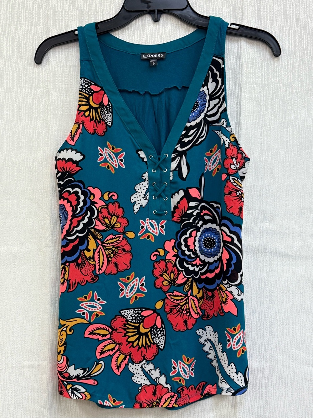 Express Teal Floral Lace-Up Camisole
